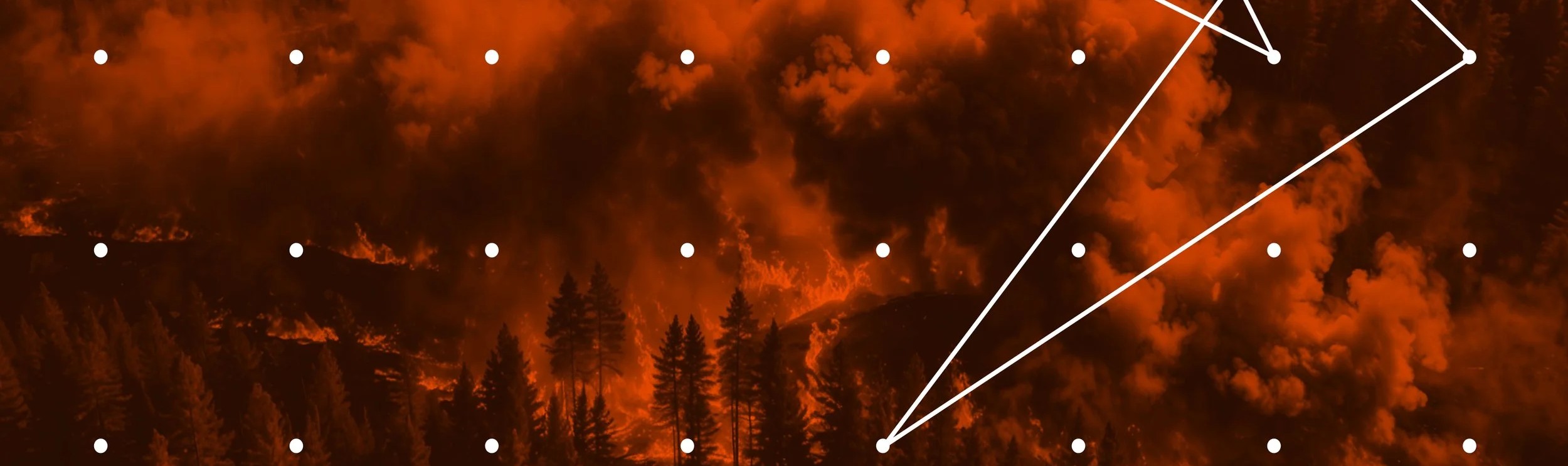 Dots and lines overlaid on a wildfire image