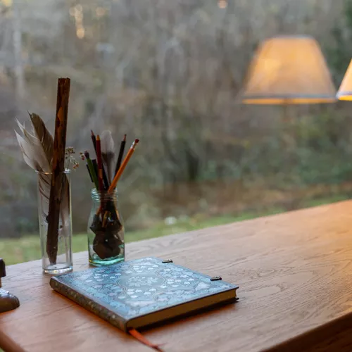 desk at shotpouch cabin