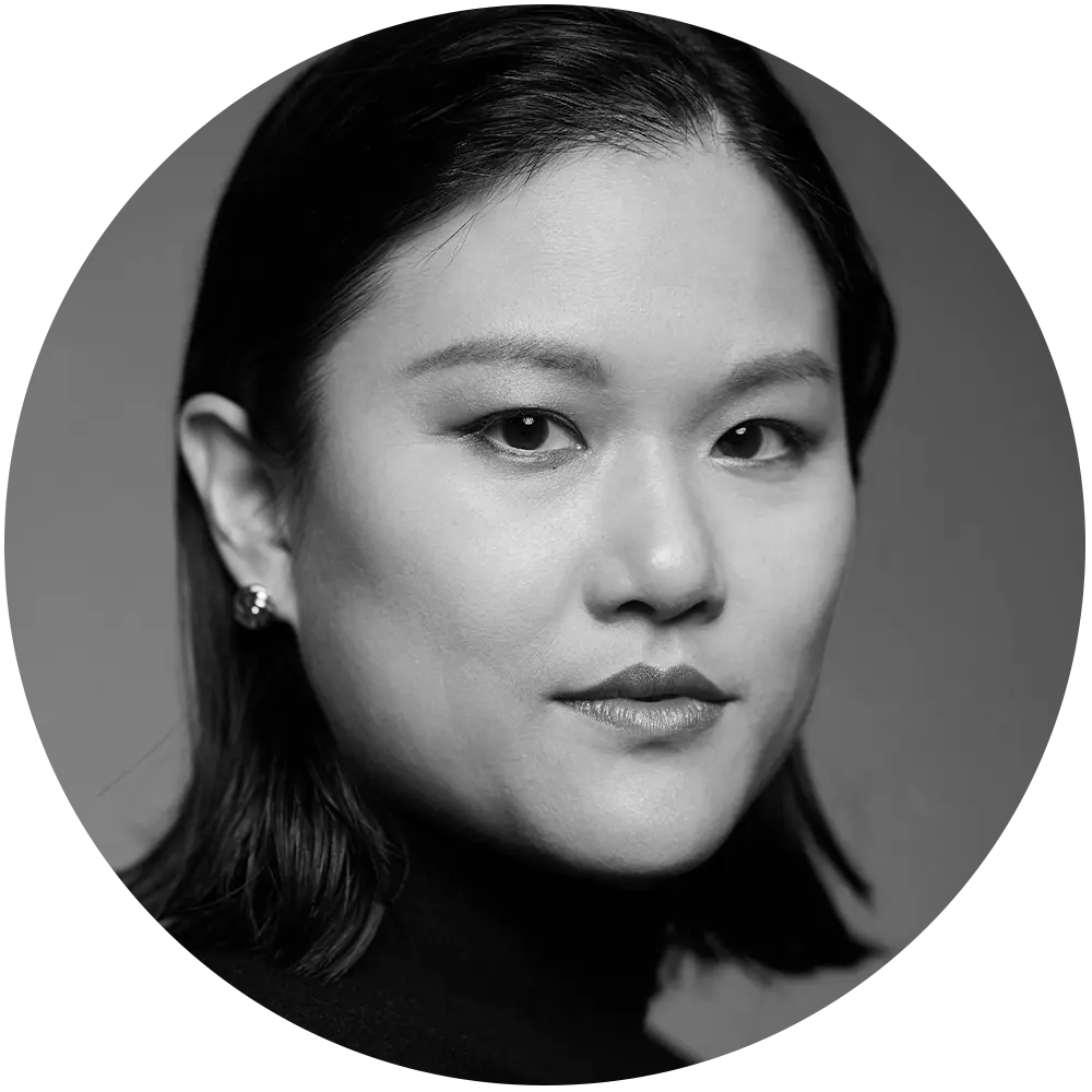 Black and white image of Karen Hao