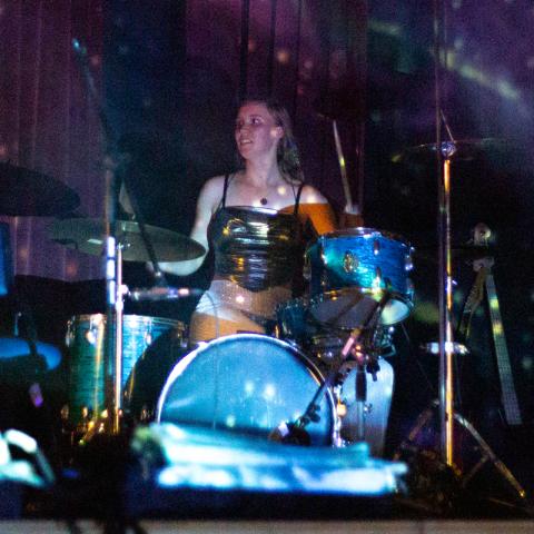 student playing the drums at diffusions