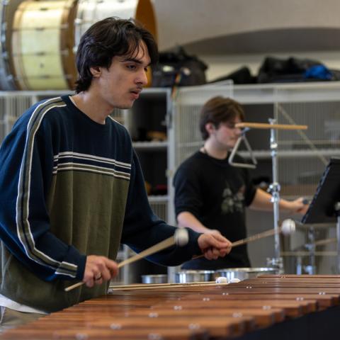 students playing percussion instruments