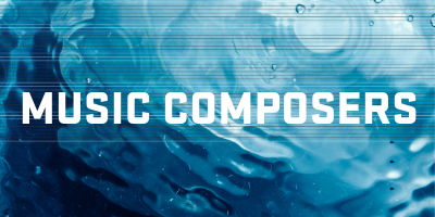 Music composers on a water background