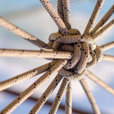 Many ropes and one big knot, close up