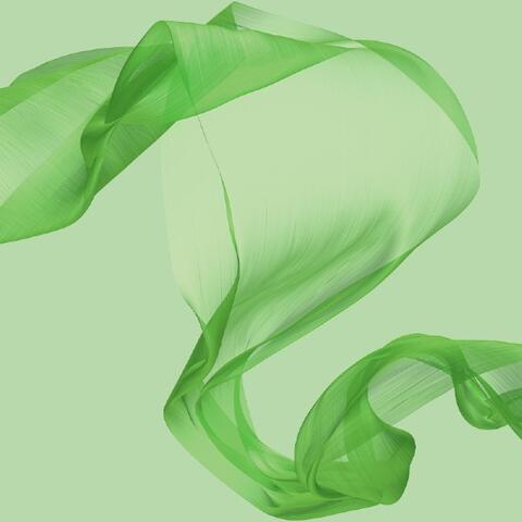 Green scarf flowing in wind