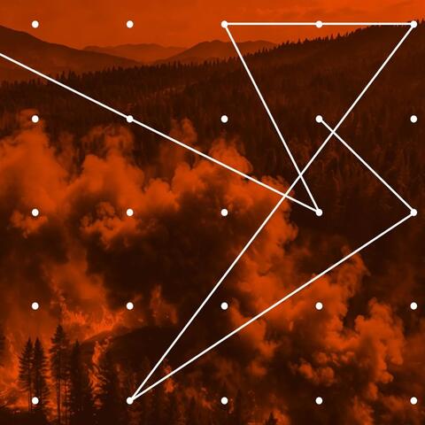 Dots and lines overlaid on a wildfire image